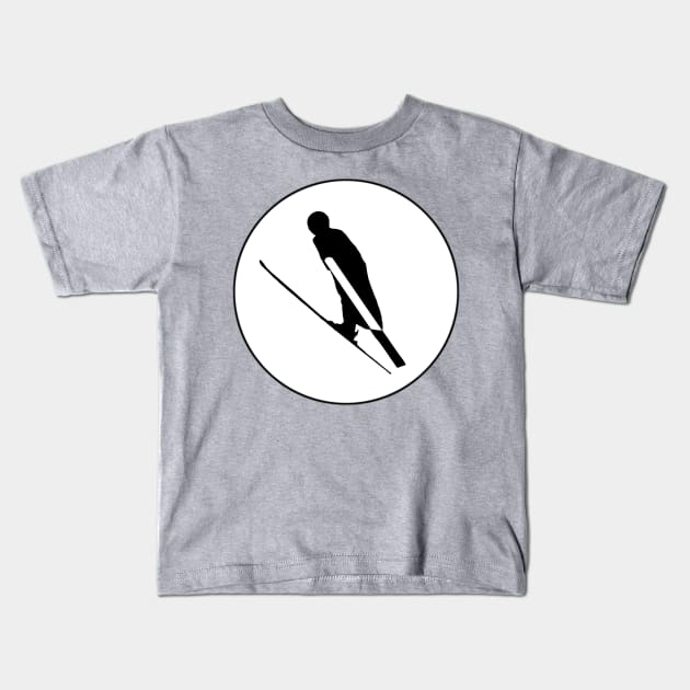 Flying Skier Kids T-Shirt by designs-by-ann